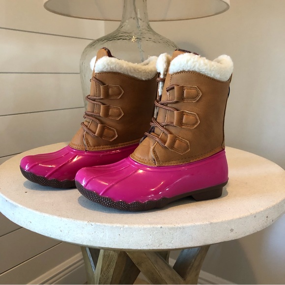 New Jessica Carlyle Gavin Girl Duck Boots Pink and Tan Size 2 . - Picture 2 of 10